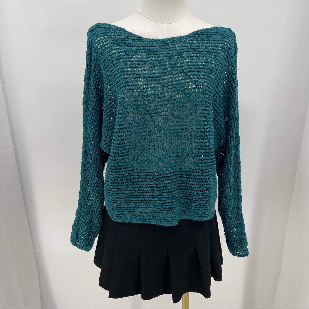 Billabong S Chill Out Teal Off-the-Shoulder Sweater Beachy Coastal Cottage Boho